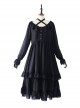 Pure Black Ruffles Gothic Lolita Long Sleeves Dress