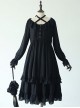 Pure Black Ruffles Gothic Lolita Long Sleeves Dress