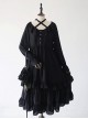 Pure Black Ruffles Gothic Lolita Long Sleeves Dress