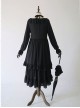 Pure Black Ruffles Gothic Lolita Long Sleeves Dress