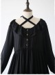 Pure Black Ruffles Gothic Lolita Long Sleeves Dress
