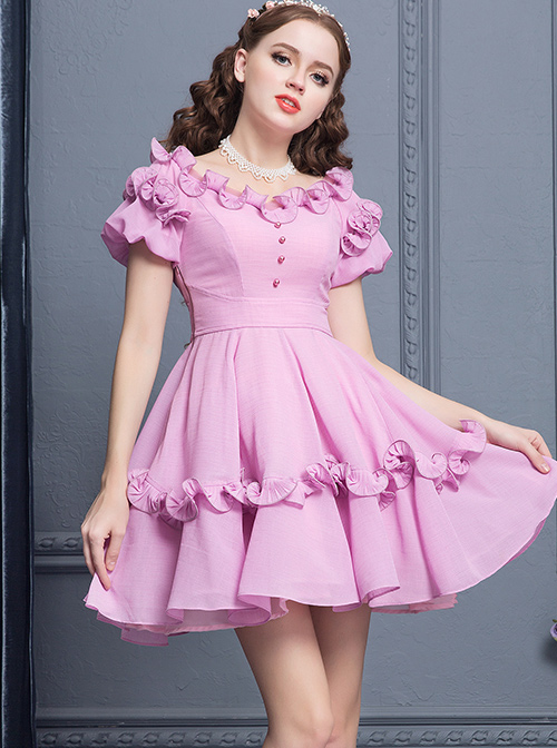 Purple Agaric Lace Elegant Collar Classic Lolita Short Sleeves Dress