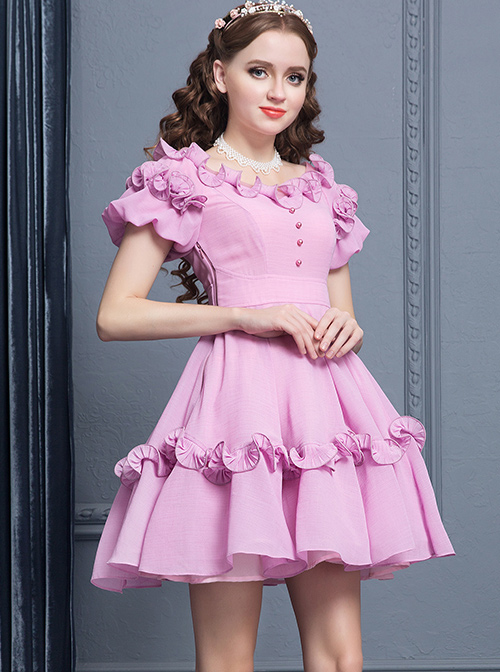 Purple Agaric Lace Elegant Collar Classic Lolita Short Sleeves Dress