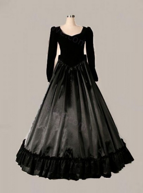 Elegant Black Bowknot Long Sleeve Victorian Gothic Lolita Prom Dress