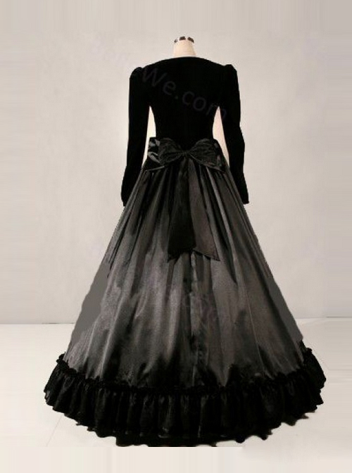 Elegant Black Bowknot Long Sleeve Victorian Gothic Lolita Prom Dress