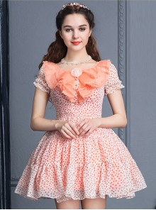 Pink Short Sleeve Bind Strap Lace Cute Sweet Lolita Dress