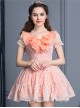 Pink Short Sleeve Bind Strap Lace Cute Sweet Lolita Dress