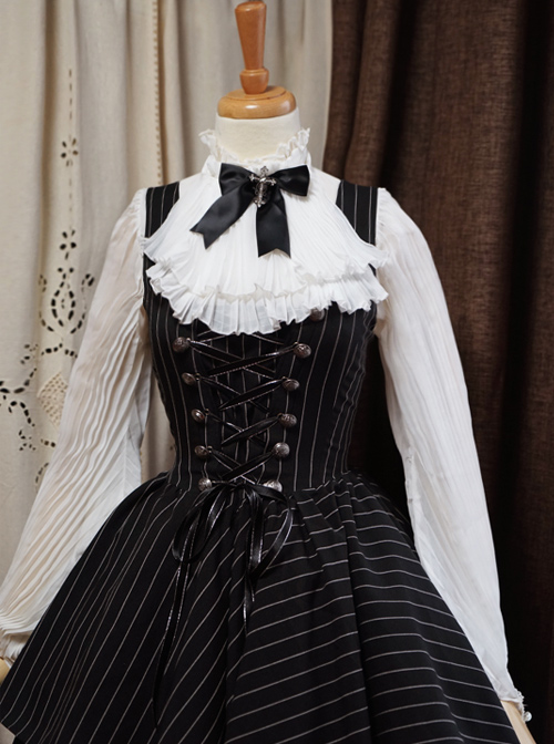 Stripes Sleeveless Bind Strap Gothic Lolita Irregular Hem Dress