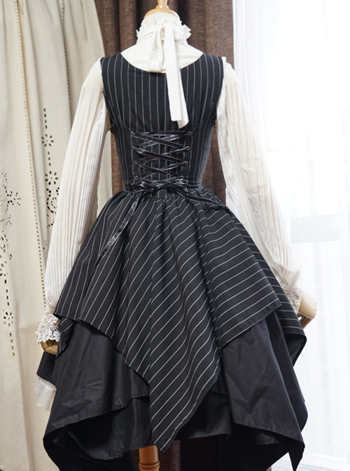 Stripes Sleeveless Bind Strap Gothic Lolita Irregular Hem Dress