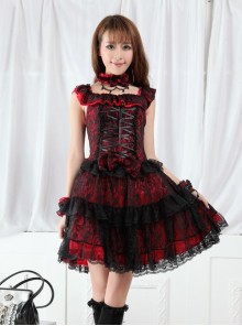 Red And Black Lace Gothic Lolita Sleeveless Dress