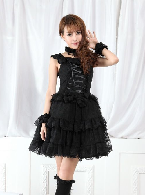 Red And Black Lace Gothic Lolita Sleeveless Dress