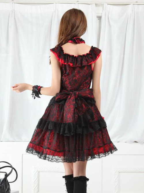 Red And Lace Gothic Lolita Sleeveless Dress