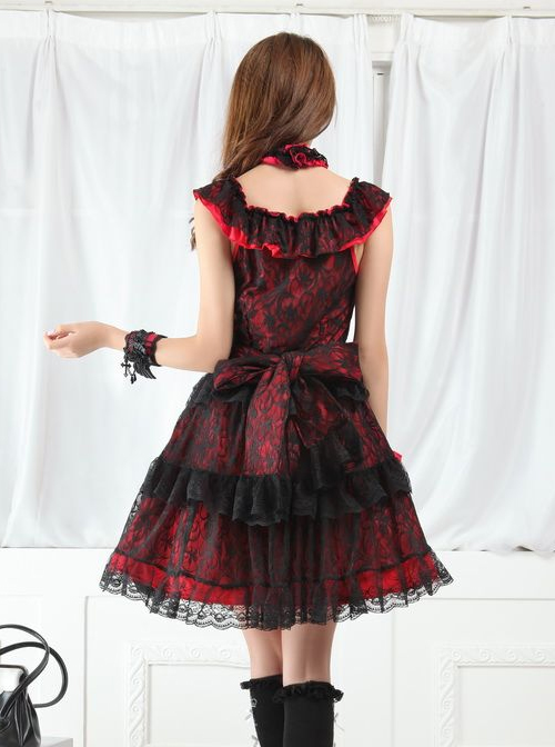 Red And Black Lace Gothic Lolita Sleeveless Dress