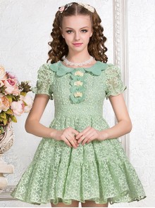 Green Cute Doll Collar Bowknot Sweet Lolita Short Sleeve Dress