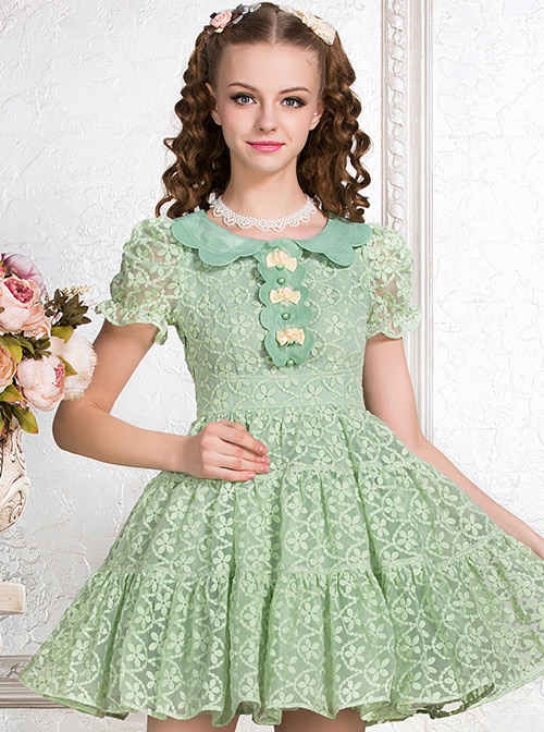 Green Cute Doll Collar Bowknot Sweet Lolita Short Sleeve Dress