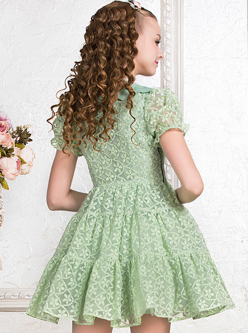 Green Cute Doll Collar Bowknot Sweet Lolita Short Sleeve Dress