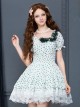 White Chiffon Green Bowknot Printing Sweet Lolita Short Sleeve Dress