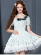 White Chiffon Green Bowknot Printing Sweet Lolita Short Sleeve Dress