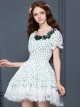 White Chiffon Green Bowknot Printing Sweet Lolita Short Sleeve Dress