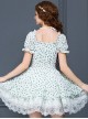 White Chiffon Green Bowknot Printing Sweet Lolita Short Sleeve Dress