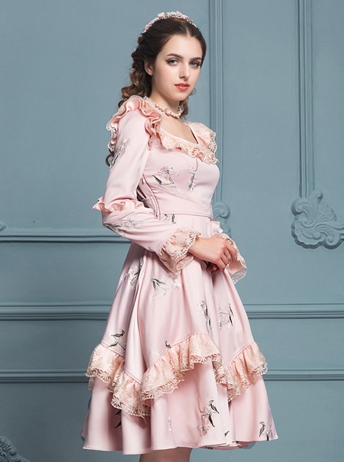 Retro Pink Ruffles Elegant Classic Lolita Long Sleeve Dress