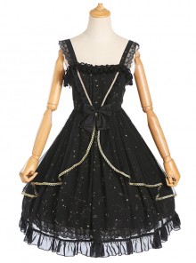 Constellation Black Short Sleeves Stylish Gothic Lolita Sling Dress