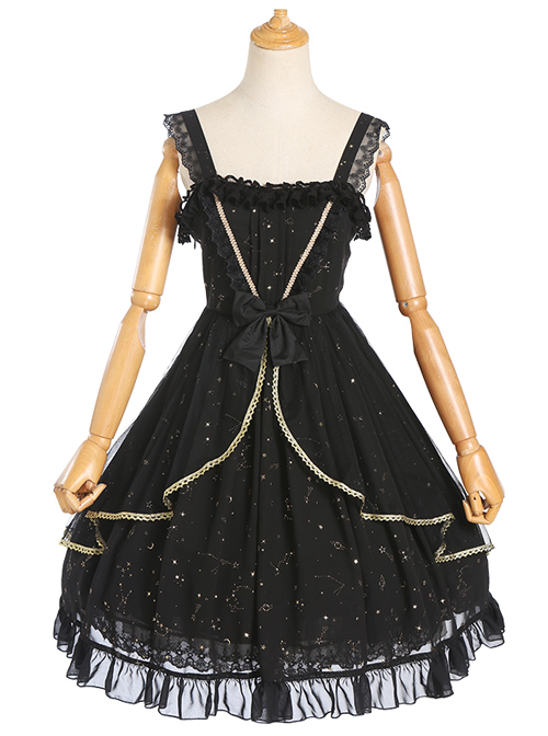 Constellation Black Short Sleeves Stylish Gothic Lolita Sling Dress