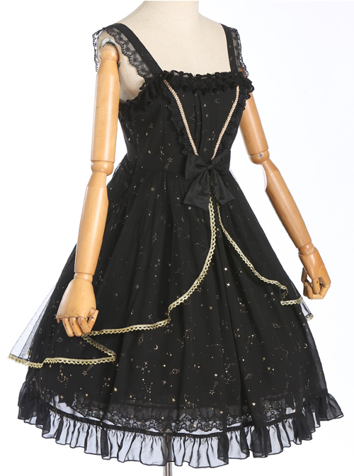 Constellation Black Short Sleeves Stylish Gothic Lolita Sling Dress