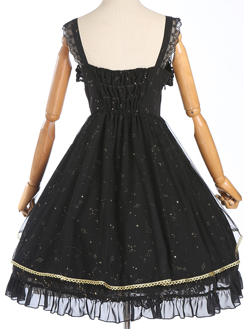 Constellation Black Short Sleeves Stylish Gothic Lolita Sling Dress