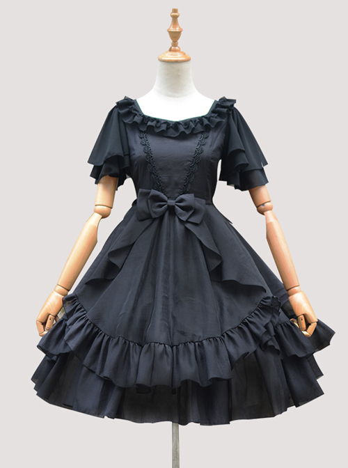 Short Sleeve Ruffles Elegant High Waist Classic Lolita Dress