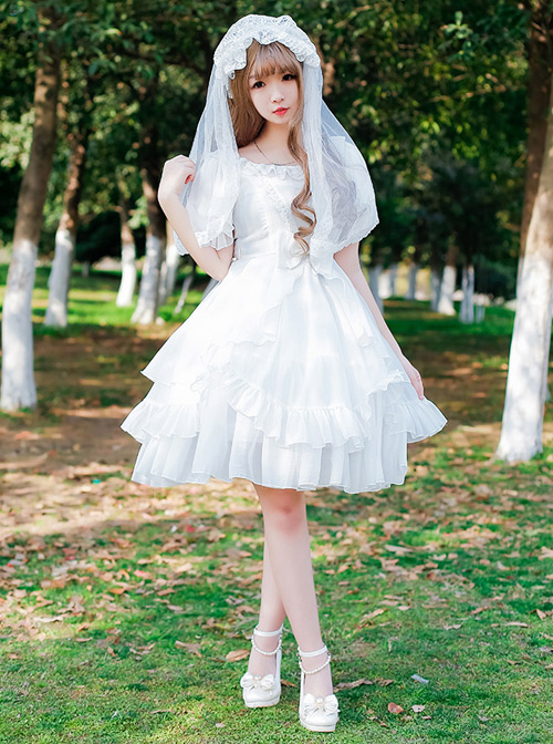 Short Sleeve Ruffles Elegant High Waist Classic Lolita Dress