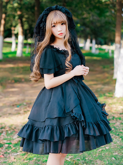 Short Sleeve Ruffles Elegant High Waist Classic Lolita Dress