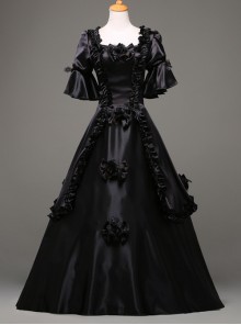 Black Retro Victorian Stereoscopic Flower Decoration Gothic Lolita Prom Dress