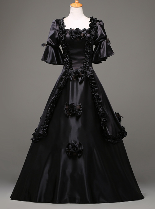 Black Retro Victorian Stereoscopic Flower Decoration Gothic Lolita Prom Dress