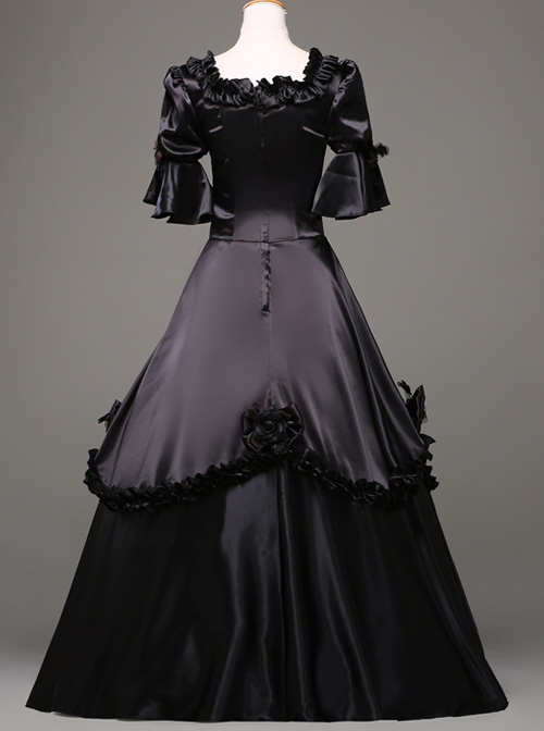 Black Retro Victorian Stereoscopic Flower Decoration Gothic Lolita Prom Dress