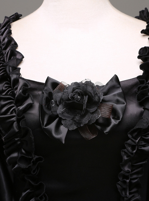 Black Retro Victorian Stereoscopic Flower Decoration Gothic Lolita Prom Dress