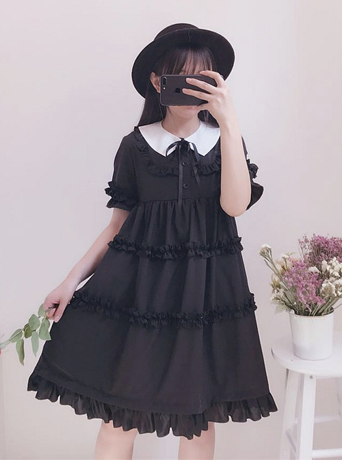 Black Cute Ruffles Sweet Lolita Short Sleeves Dress