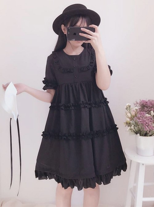 Black Cute Ruffles Sweet Lolita Short Sleeves Dress