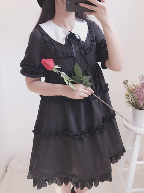 Black Cute Ruffles Sweet Lolita Short Sleeves Dress