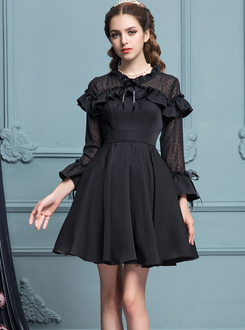 Black Chiffon Slim Stylish Gothic Lolita Long Sleeve Dress