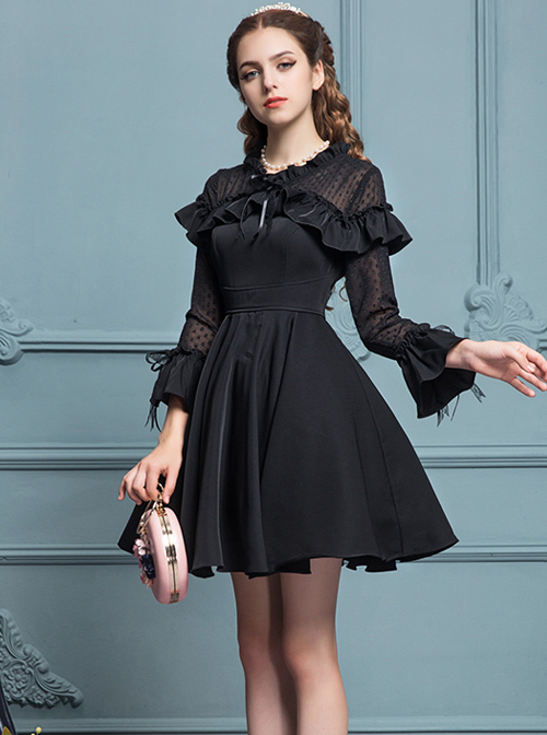 Black Chiffon Slim Stylish Gothic Lolita Long Sleeve Dress