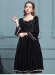 Black Velour Lace Edge Gothic Lolita Long Sleeve Dress