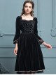 Black Velour Lace Edge Gothic Lolita Long Sleeve Dress