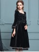 Black Velour Lace Edge Gothic Lolita Long Sleeve Dress