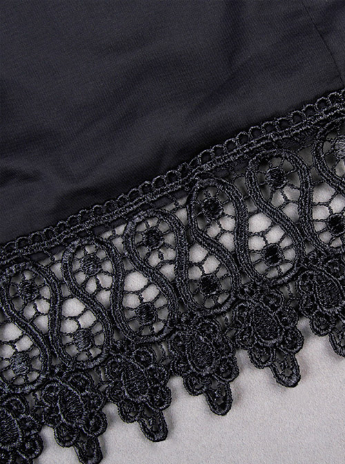 Black Velour Lace Edge Gothic Lolita Long Sleeve Dress