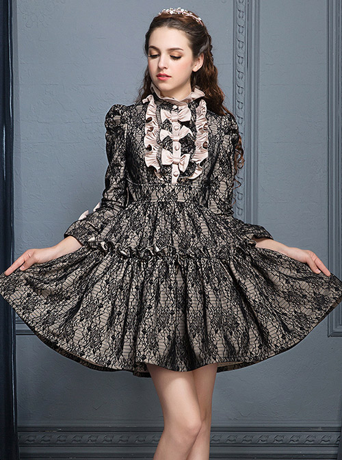 Black Lace Elegant Gothic Lolita Long Sleeves Dress