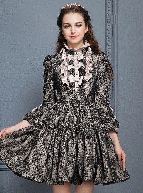 Black Lace Elegant Gothic Lolita Long Sleeves Dress