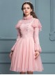 Palace Style Retro Pink Lace Classic Lolita Long Sleeve Dress