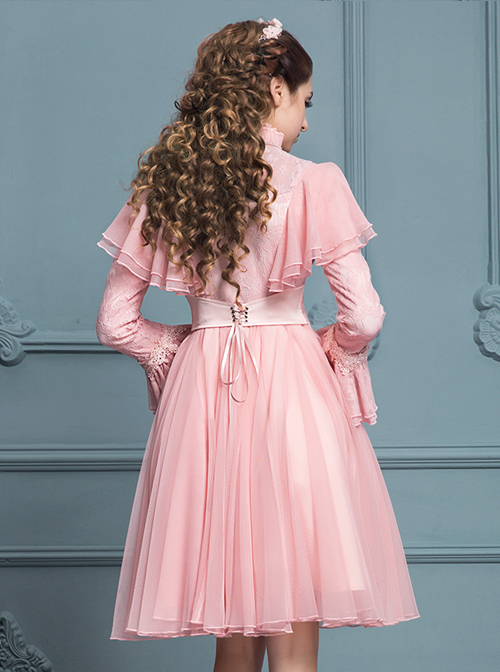 Palace Style Retro Pink Lace Classic Lolita Long Sleeve Dress