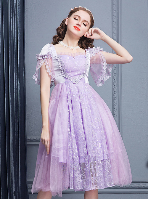 Purple Short Sleeves Lace Dream Classic Lolita Dress